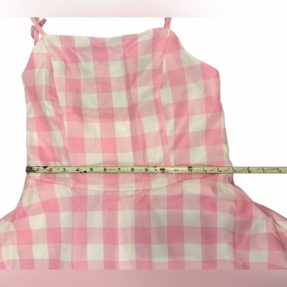 Pink & White Checkered Barbie Dress Costume with Bow Belt & Earrings size L - Picture 11 of 16